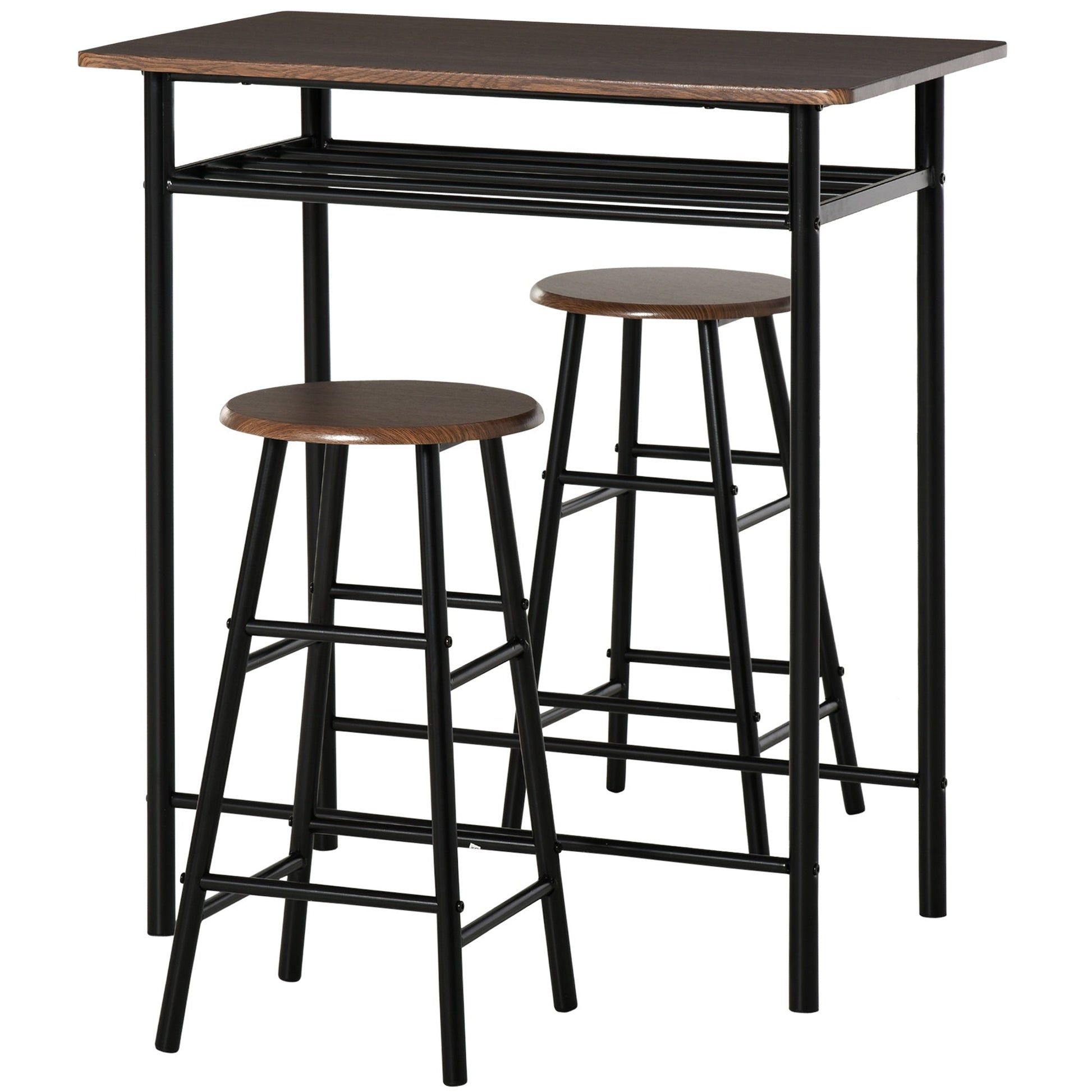 tall table with 2 stools for kitchen bar, footrests and shelf - Borgè