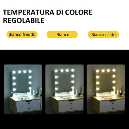 Homcom table mirror for makeup and make -up with 12 dimmable led lights and touch switch - Borgè