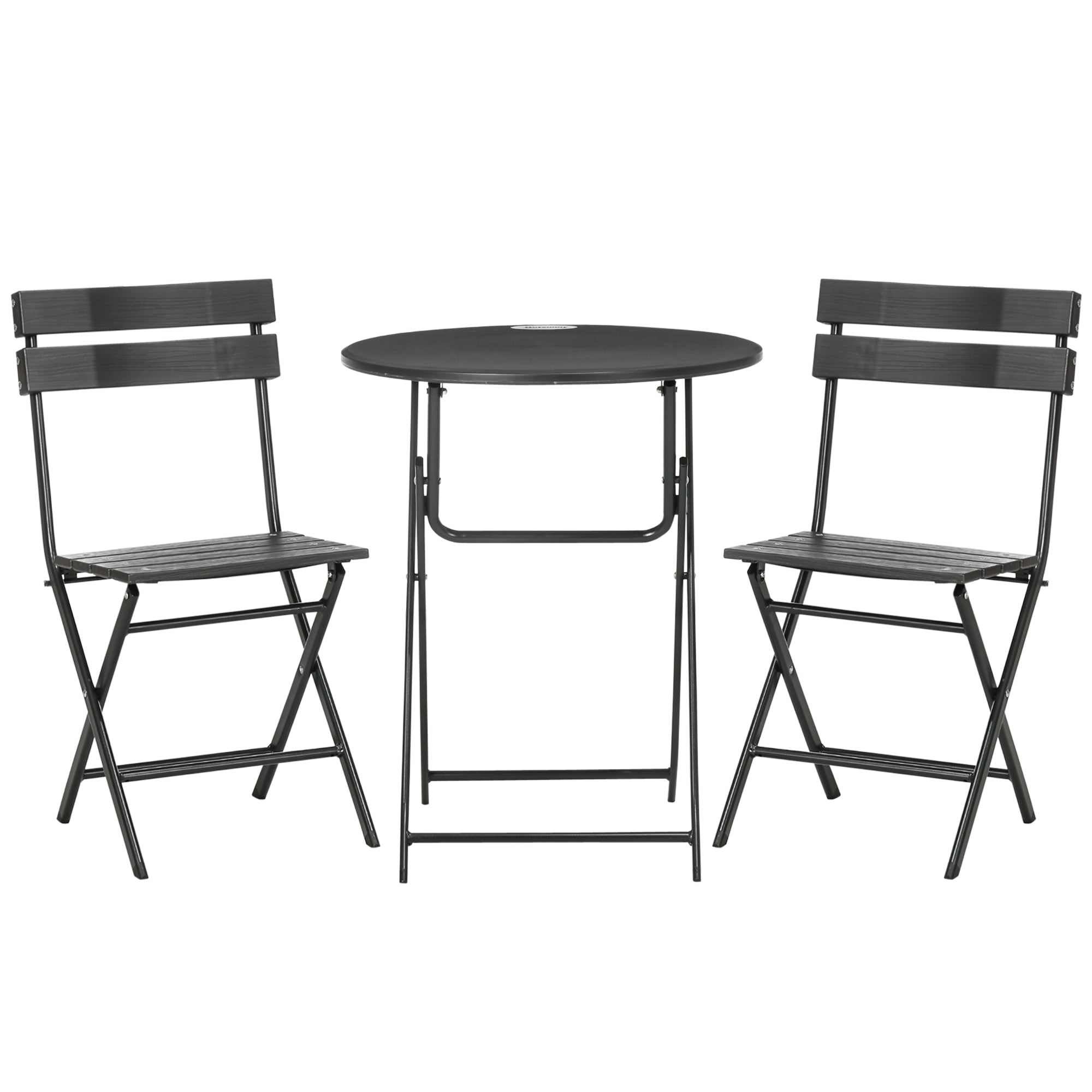 SMOKY GREY | 3 Piece Garden Set with 2 Folding Chairs and Table in Steel and HDPE, Dark Grey - Borge' Group Limited