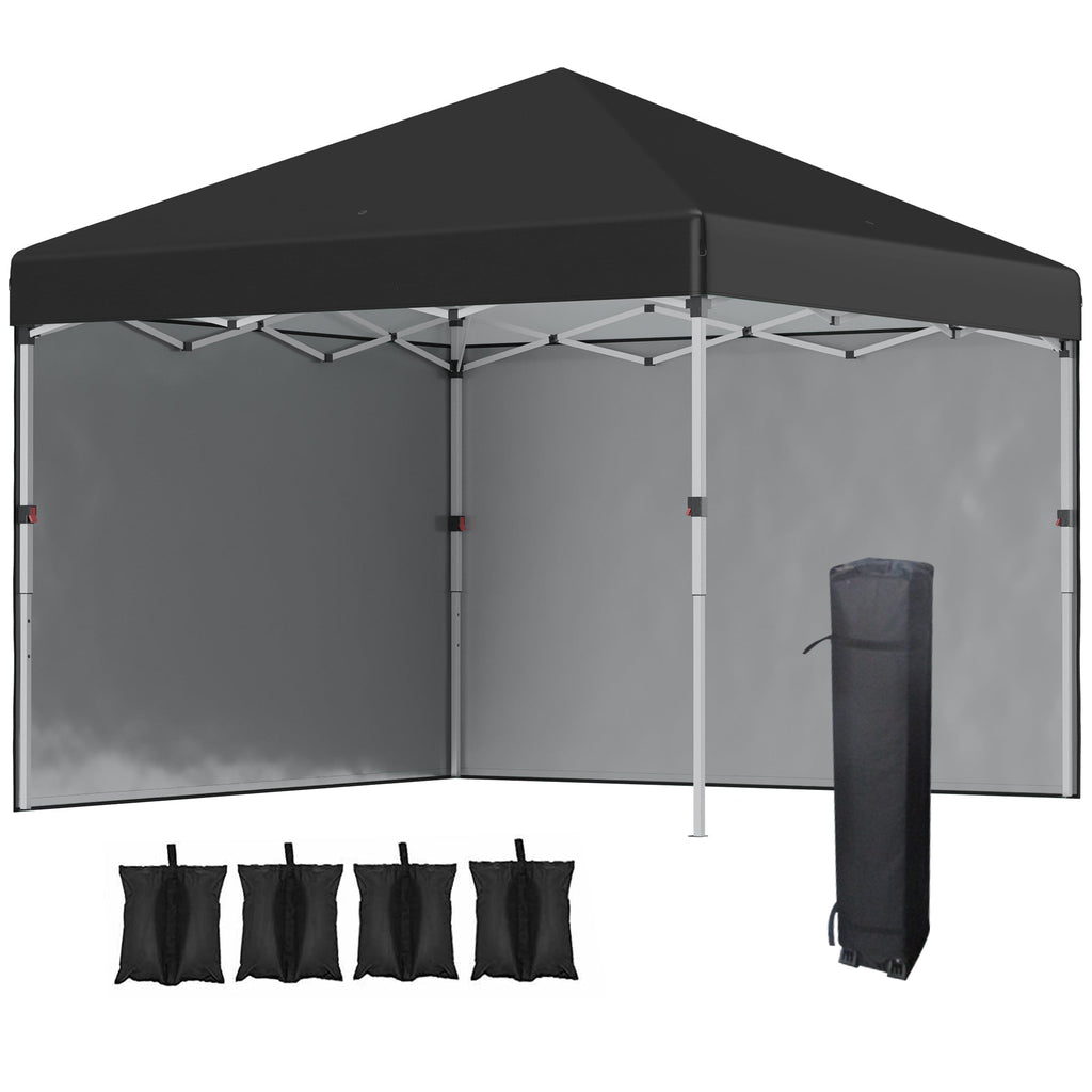 Height-Adjustable Pop Up Foldable Garden Gazebo with 2 Walls and Bag Included, 297x297x274 cm, Black - Borge' Group Limited