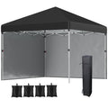 Height-Adjustable Pop Up Foldable Garden Gazebo with 2 Walls and Bag Included, 297x297x274 cm, Black - Borge' Group Limited