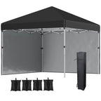 Height-Adjustable Pop Up Foldable Garden Gazebo with 2 Walls and Bag Included, 297x297x274 cm, Black - Borge' Group Limited
