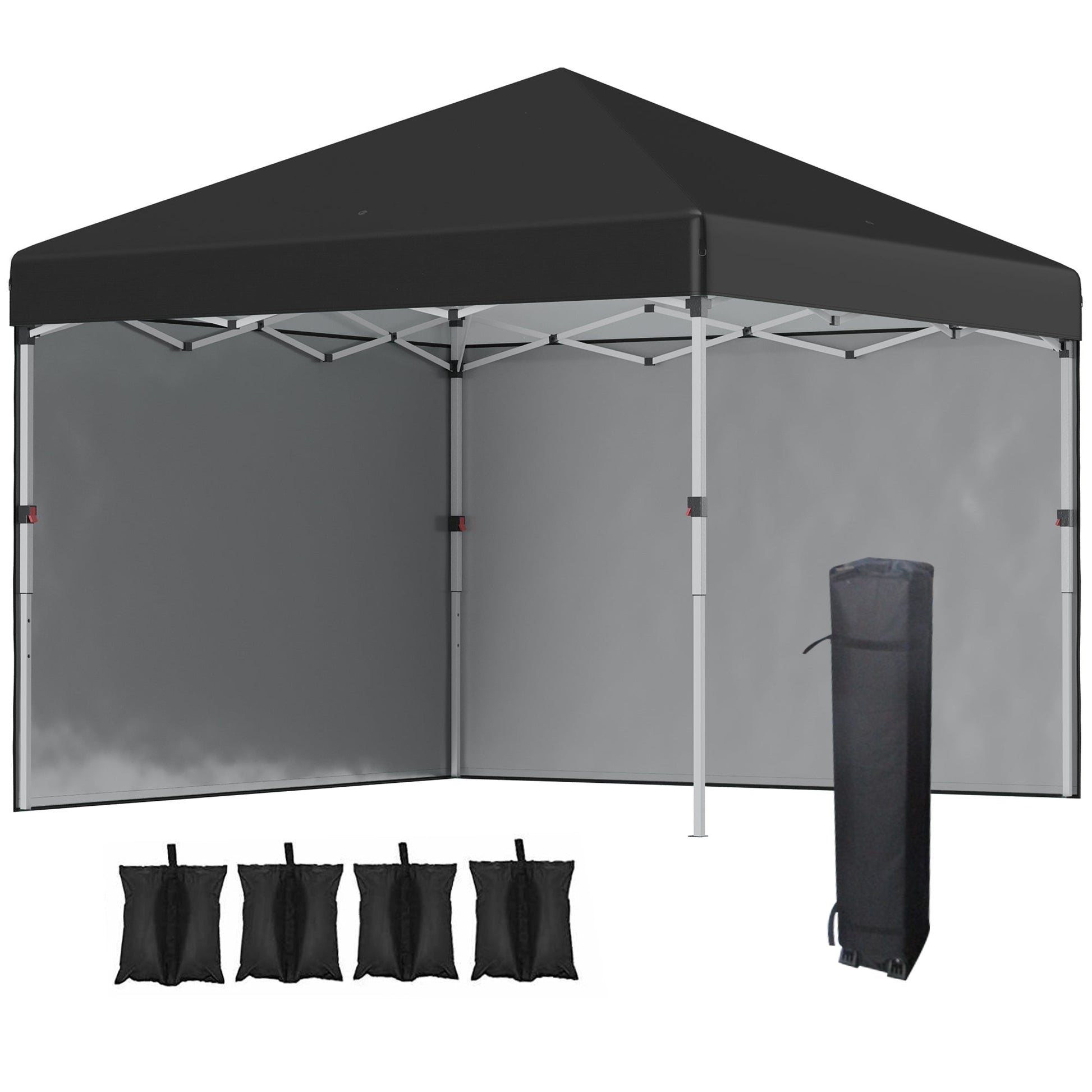 Height-Adjustable Pop Up Foldable Garden Gazebo with 2 Walls and Bag Included, 297x297x274 cm, Black - Borgè