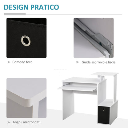 Modern Desk With Keyboard and Fabric Drawer, 100x40x86.6cm, Black and White - Borgè