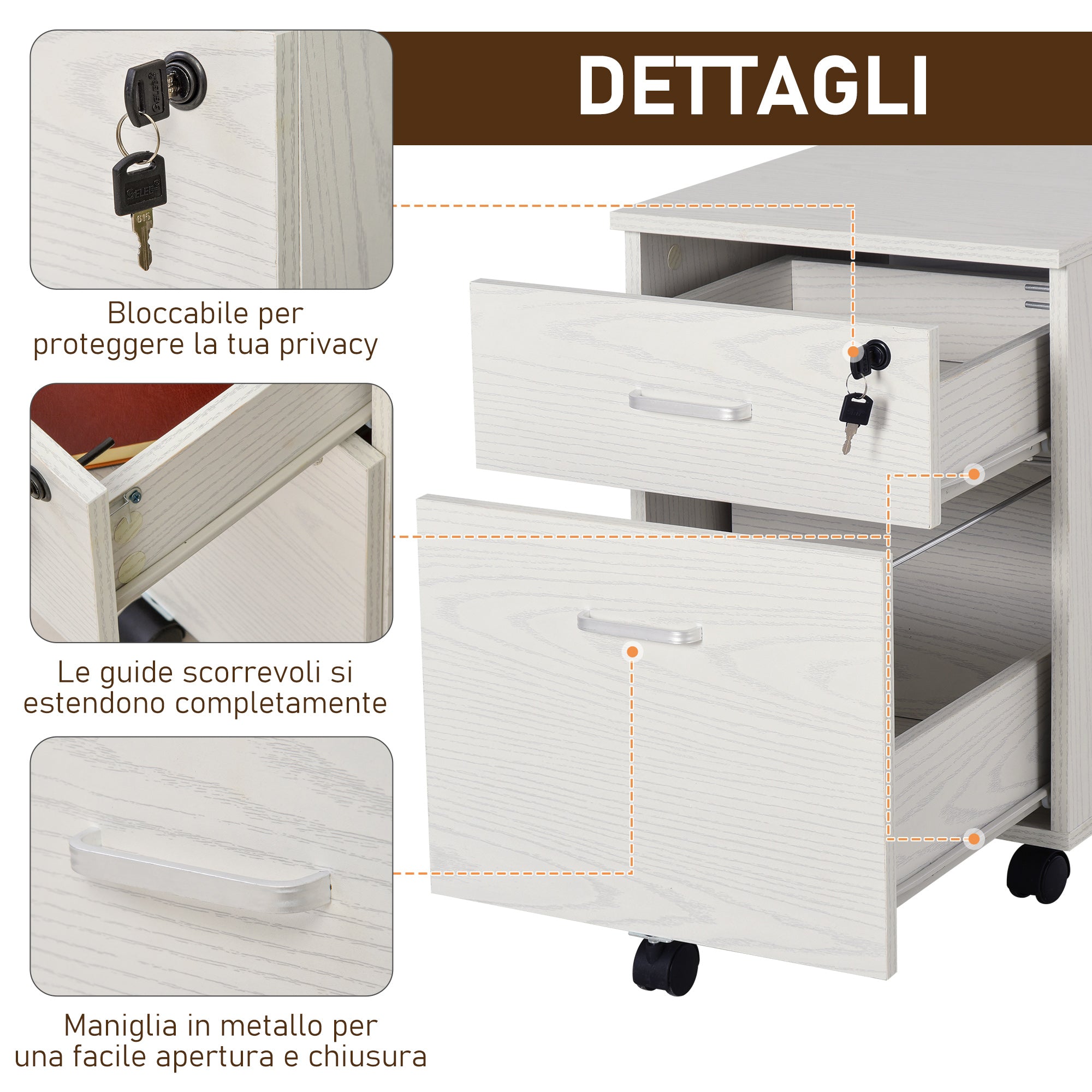 White wooden door -to -wooden docking with 2 drawers 40 x 44 x 54.6cm - Borgè