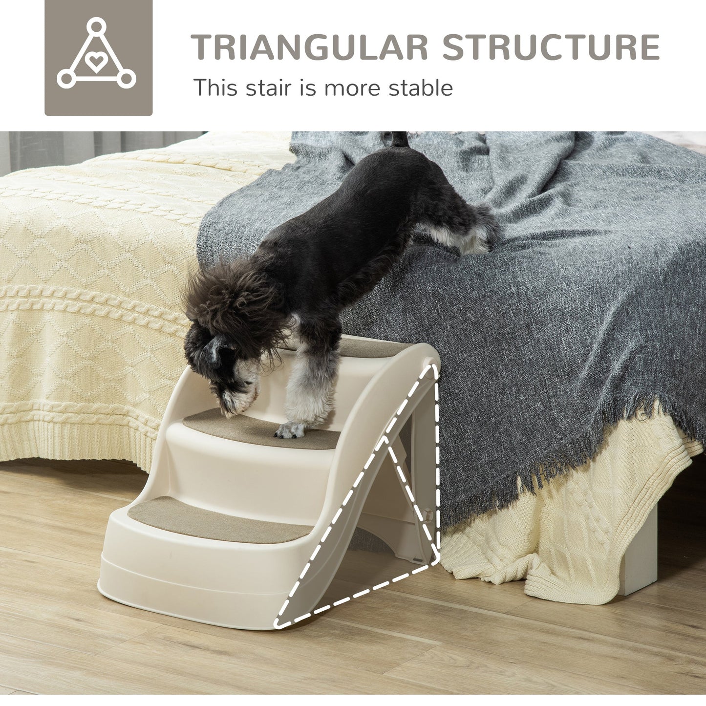 Pawhut Scaletta for dogs and cats folding with 3 non -slip steps in pp, 49x38x38 cm, beige