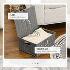 Set of 3 Grey Storage Boxes in with lid in different sizes - Borgè