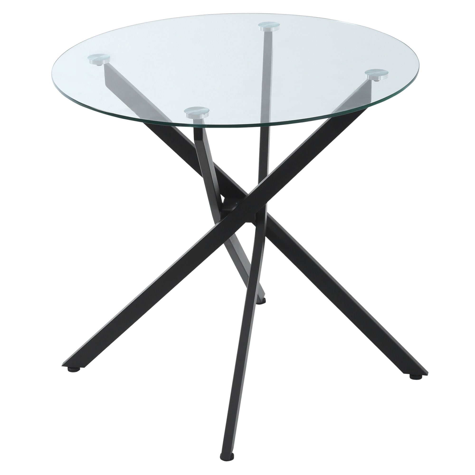 Round glass table and crossed metal legs, modern table for living and study, 80x80x75cm, black - Borgè