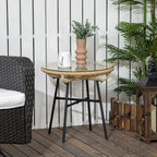 Round Garden Coffee Table Boho Style PE Rattan and Glass, Ø50x50cm, Beige - Borge' Group Limited