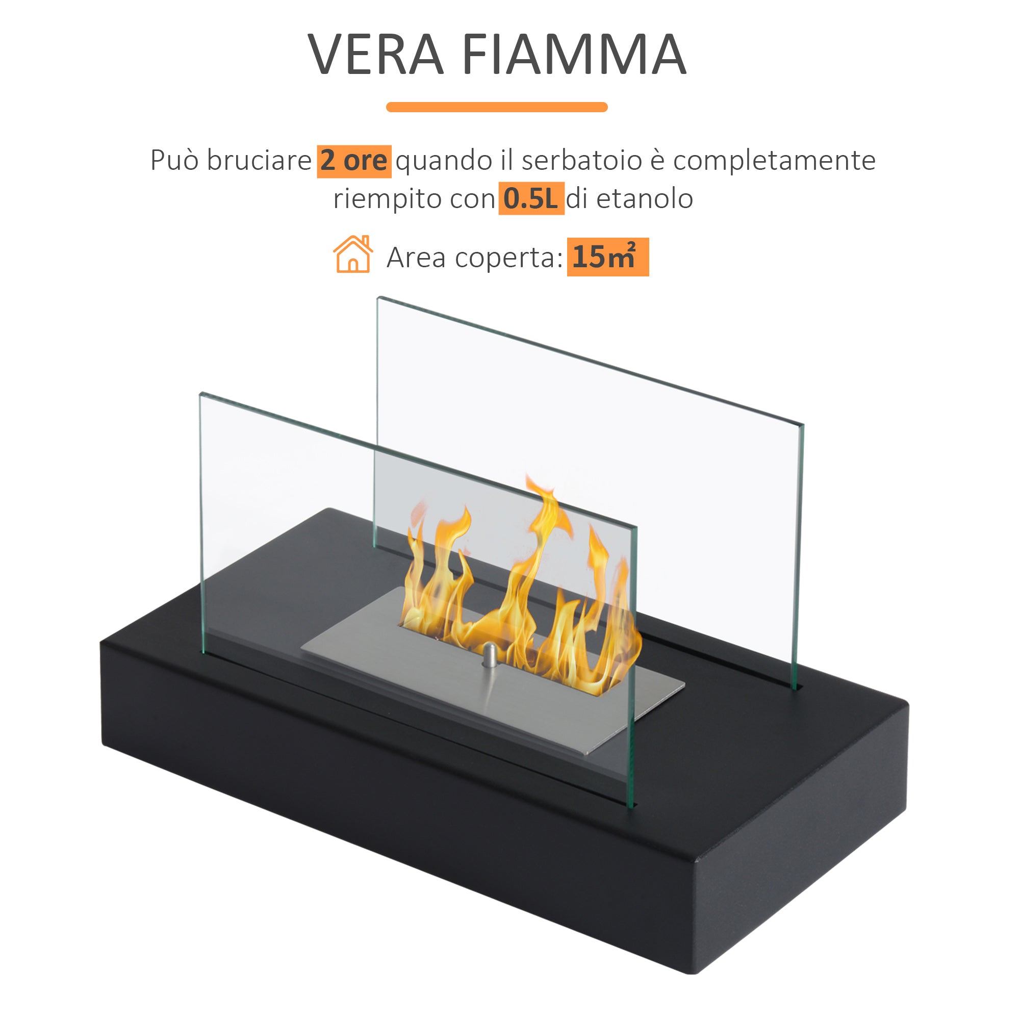 Homcom Bioethanol fireplace in steel tank 0.5L, 35x18x21cm - Borgè