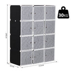 Modular Wardrobe Wardrobe 12 DIY cubes in PP black and white 111x47x145cm - Borgè