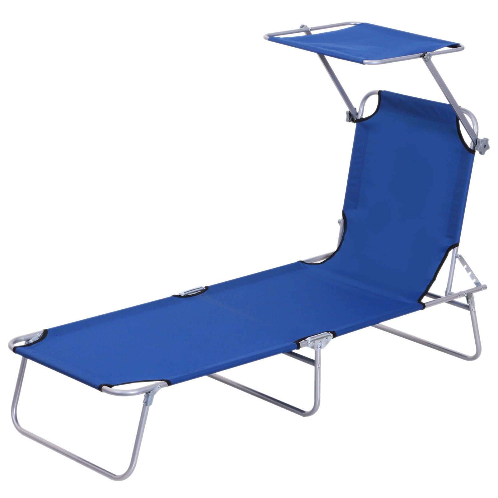 Garden Sun Lounger, Folding and Adjustable Deck Chair with Blue Fabric Canopy, 187x58x36cm - Borge' Group Limited
