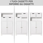 Kleankin Multiuse bathroom cabinet with 2 -door garbance peel and 2 white drawers - Borgè