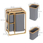 Clothes Laundry Basket with 3 removable compartments in Fabric and Bamboo, 50x32x69.7cm - Borgè