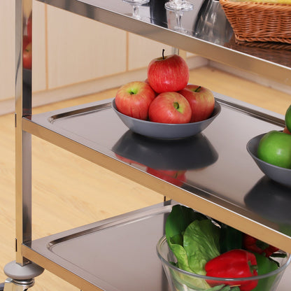 Homcom Kitchen Trolley 3 Open shelves 4 Omnidirectional wheels with 2 brakes anti-collision pads in stainless steel 430 silver 85x45x90cm - Borgè