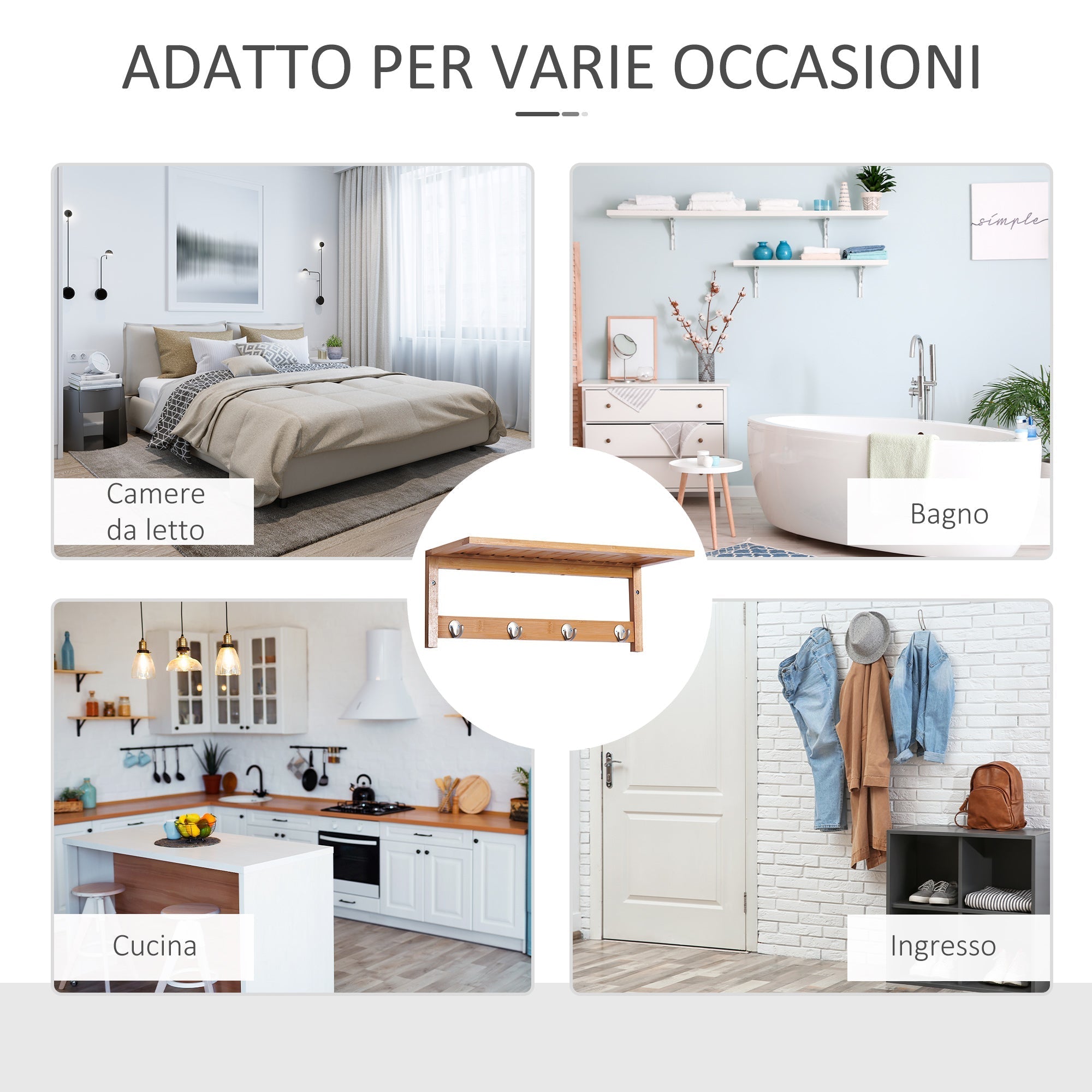 Wall Coat Hanger | Hanging Bamboo | 50x17x20cm - Borgè