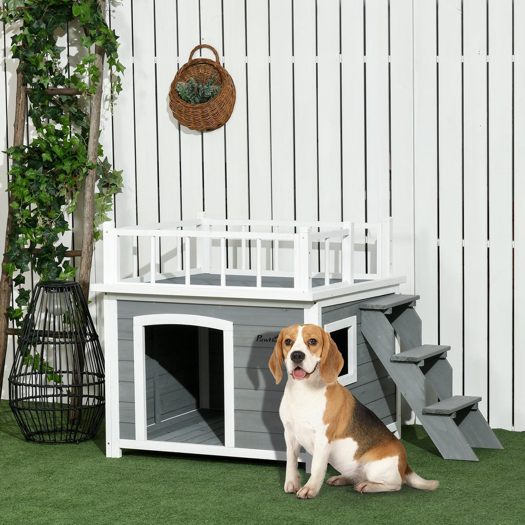 PAWHUT CASETTE FOR DOG WITH THE SCALETTA terrace and window 121x77x78cm Light Grey - Borgè