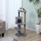 Cat Tree for cats with Scratch Pole 1-2 cats of 4.5kg with 3 levels Grey 48x48x104cm - Borge' Group Limited