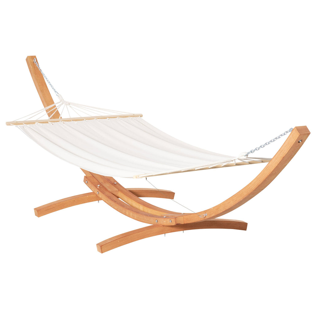 Hammock with Wooden and Cotton Stand, Garden Hammock for Other Outdoor Spaces, 392x120x102cm, White - Borge' Group Limited