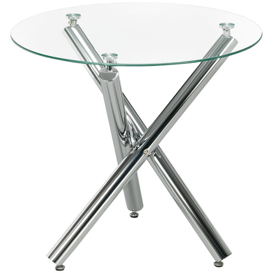 Round dining table for 2-4 people in glass and steel legs, Ø80x74cm - Borgè