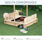 Outsunny Sabbiera For Children in Wooden With Core Parasoles, Bench And Cover, 106x106x121cm White and blue - Borgè