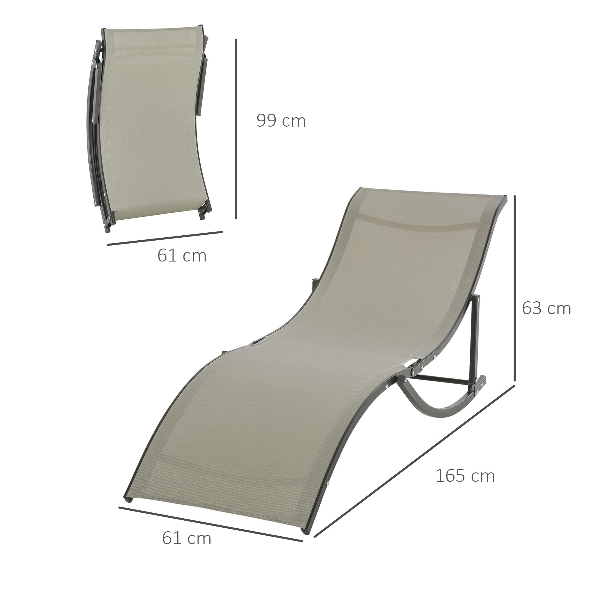 Set of 2 Folding Garden Loungers, Aluminum and Textilene Sun Lounger, 61x165x63cm - Borge' Group Limited