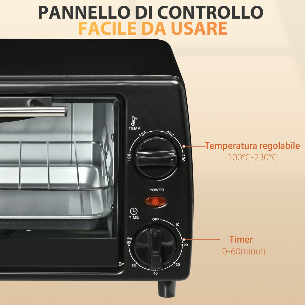 Electricoven 10L with adjustable temperature and timer, 750W, 36.5x26x22 cm, black - Borgè