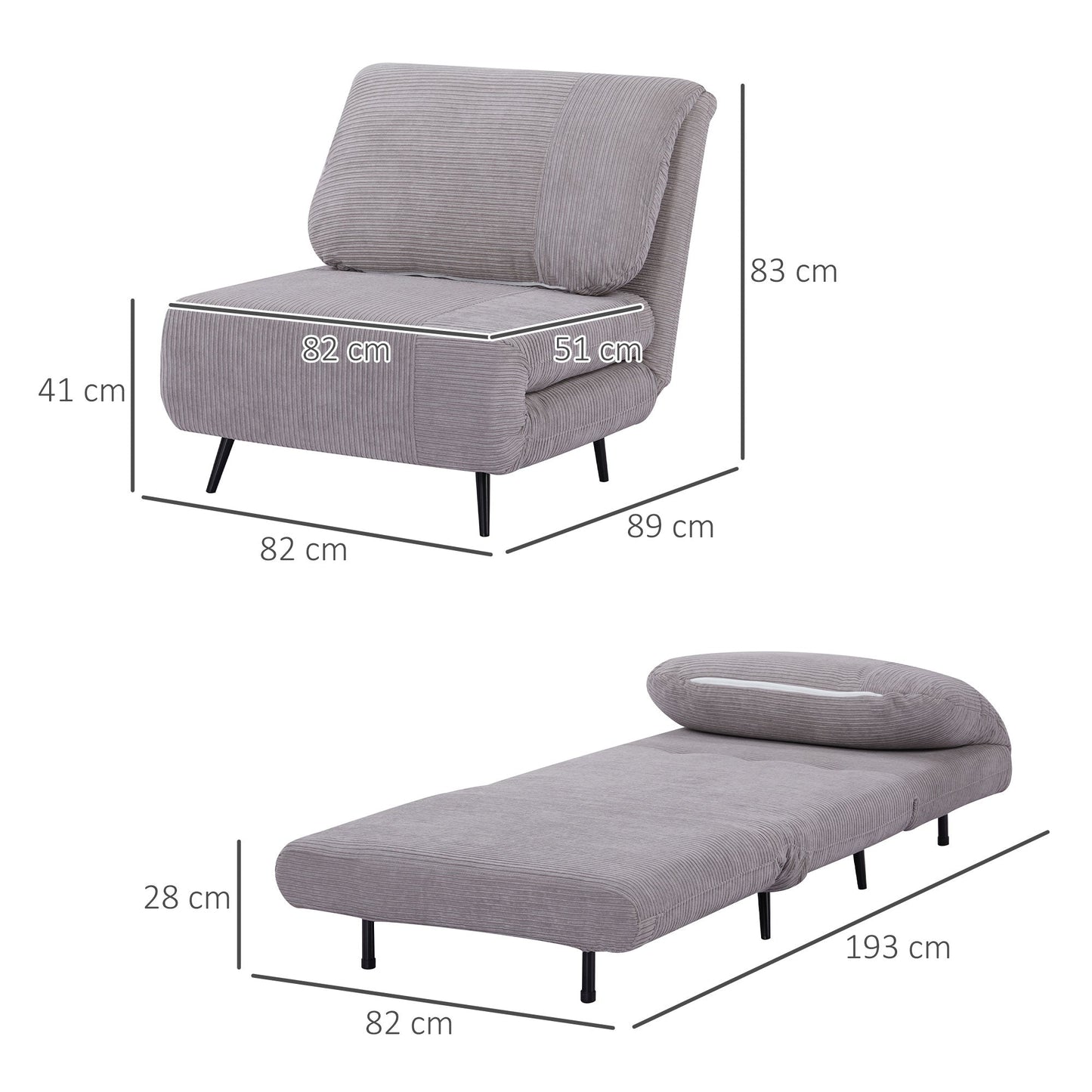 SLEEPER CHAIR | Padded 2 in 1 Single Sofa/Bed adjustable on 3 levels - Borgè