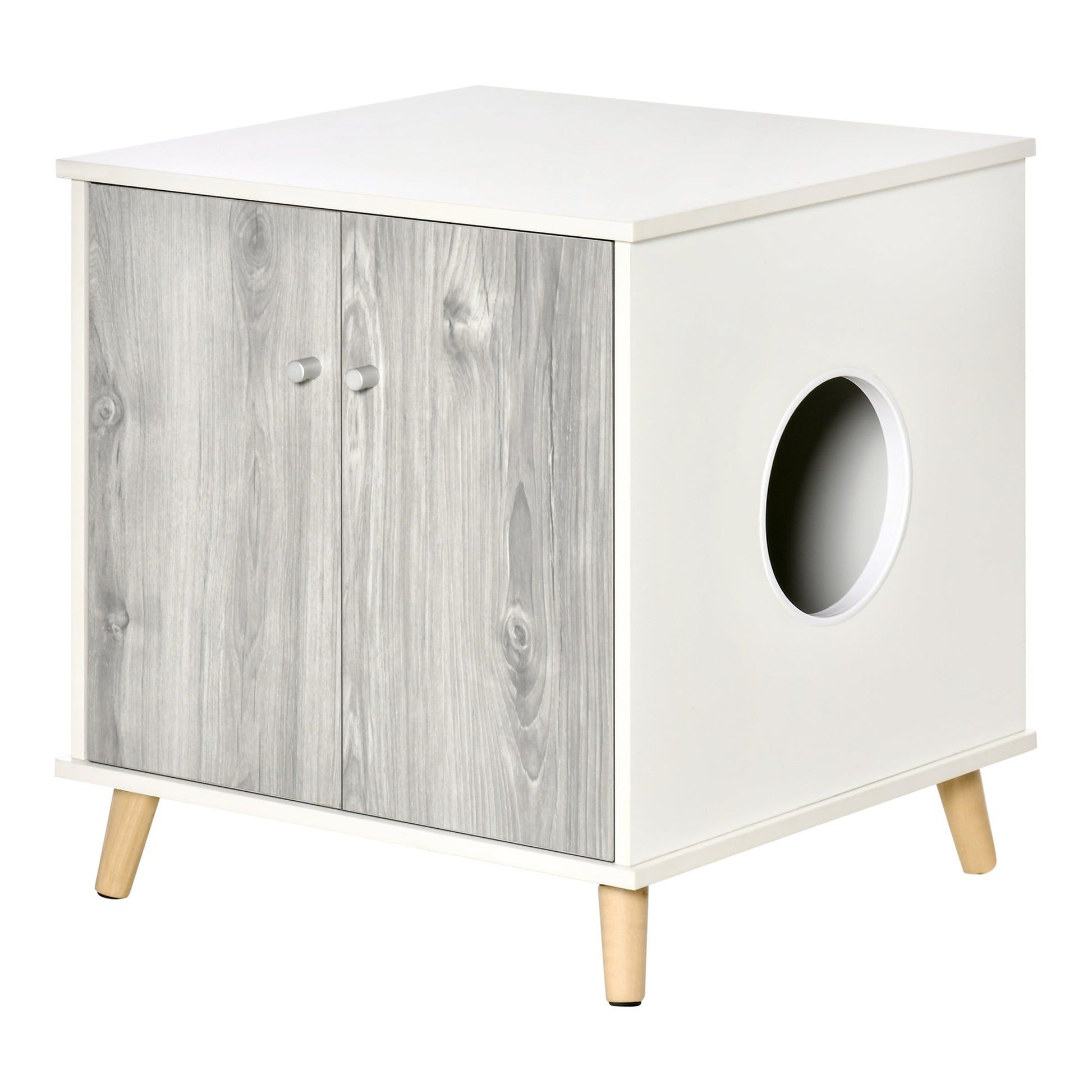 PAWHUT MOBILE WITH CATS FOR 5.5KG WITH 2 doors and side entrance hole, 60x55x62.5cm - White/Grey - Borgè