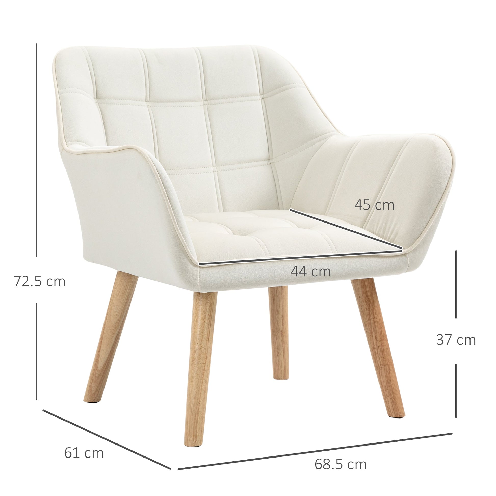 TROMSO | Nordic Design Armchair In Wood and Cream Velvet Effect, For Living Room or Office | 68.5x61x72.5 cm - Borgè