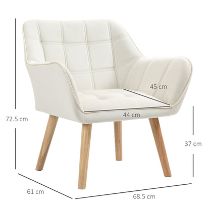 TROMSO | Nordic Design Armchair In Wood and Cream Velvet Effect, For Living Room or Office | 68.5x61x72.5 cm - Borgè