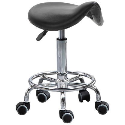 Height adjustable stool with 5-wheeled and stuffed ergonomic session in rubber-tap, 36.2x37.5x51-66 cm, black - Borgè