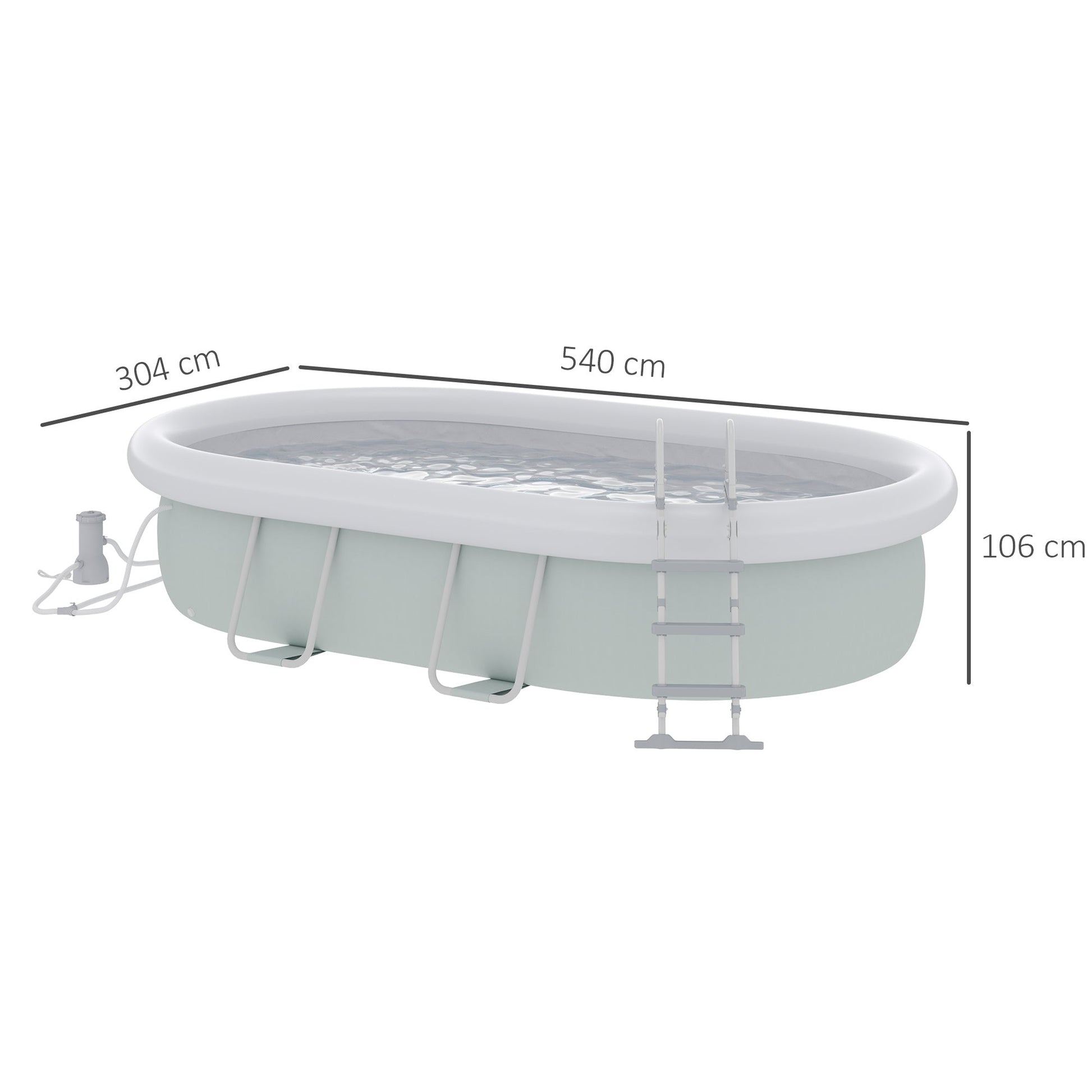 Outsunny above ground pool with steel frame, filter and ladder for 8 people, 540x304x106cm, Grey - Borgè