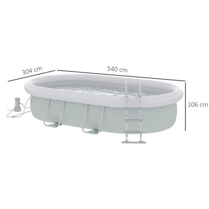 Outsunny above ground pool with steel frame, filter and ladder for 8 people, 540x304x106cm, Grey - Borgè