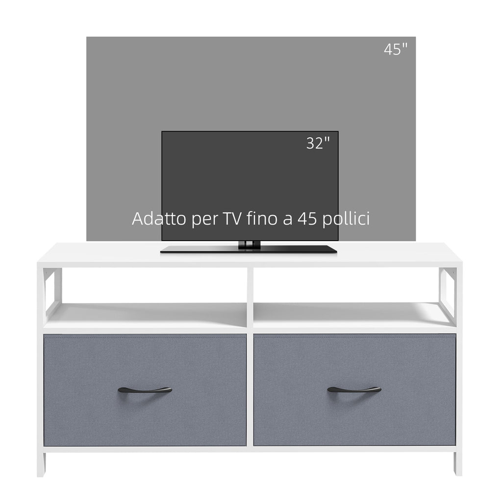 Homcom Mobile TV 45 "Max in MDF and non -woven fabric with 2 drawers and 2 shelves, 100x30x53 cm, white and gray - Borgè
