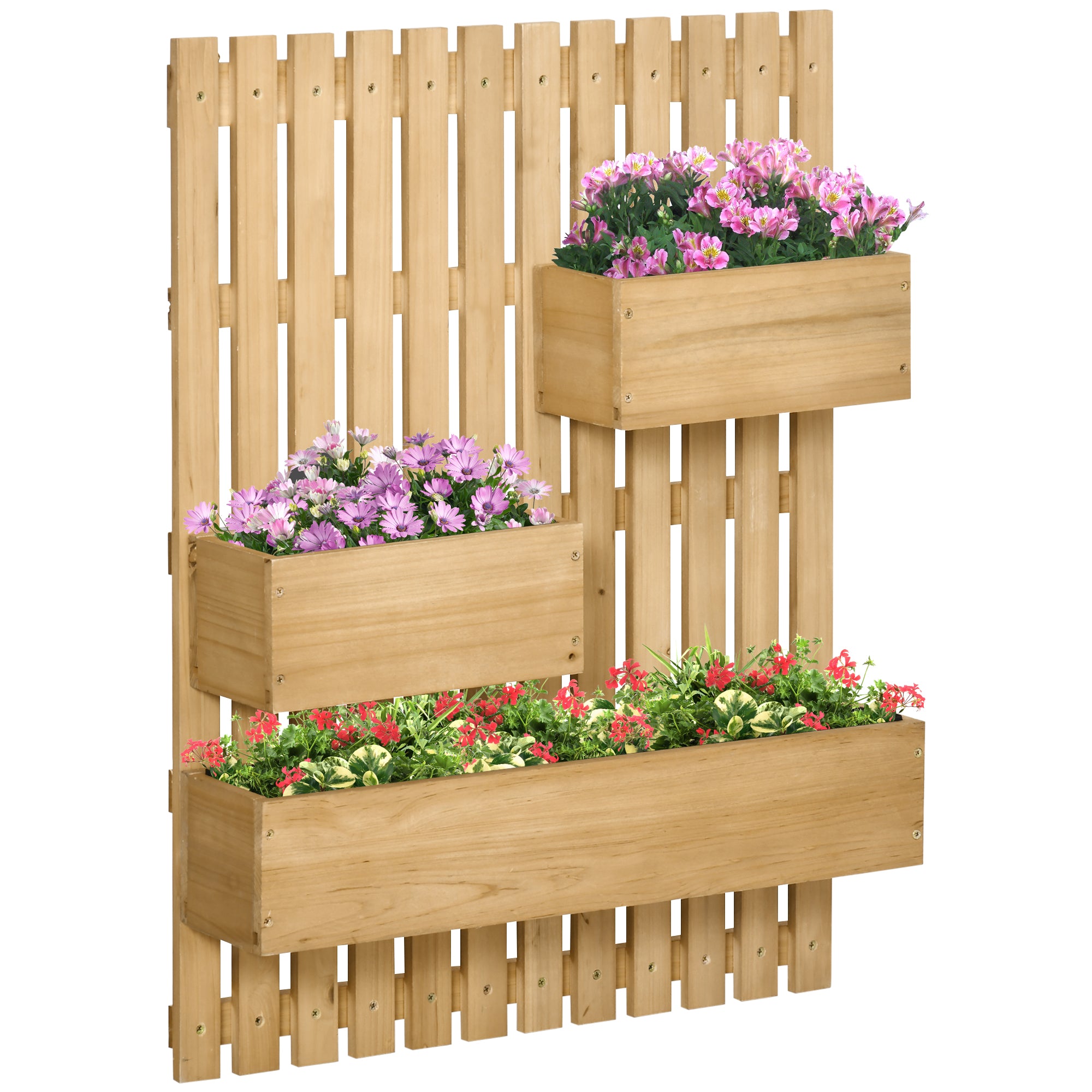 Outsunny vertical wooden flower florker with 3 removable vessels, 60x16x80cm - Borgè