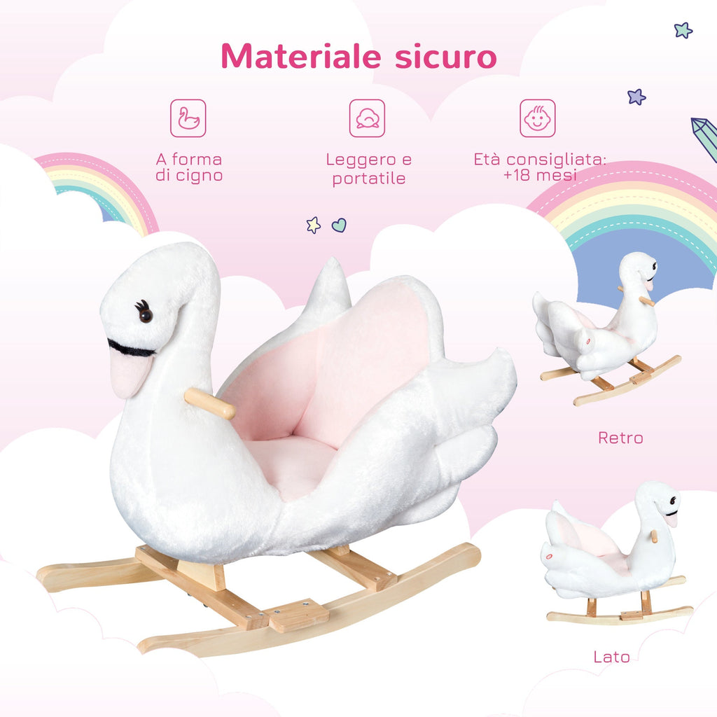 Homcom swan -shaped rocking, metal and wood structure - white - Borgè