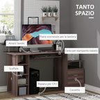 Desk for Chamber and Office with drawer and wooden shelf, 152x60x88cm, brown - Borgè