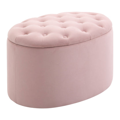 Pouf Padded oval container and velvet quilt, 71x52x42cm, Rosa - Borgè