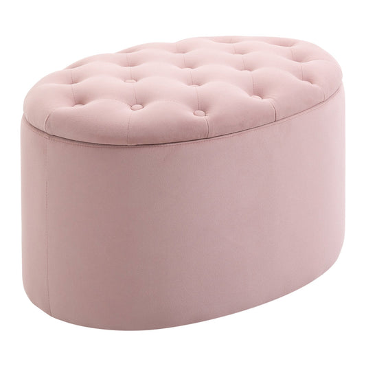 Pouf Padded oval container and velvet quilt, 71x52x42cm, Rosa