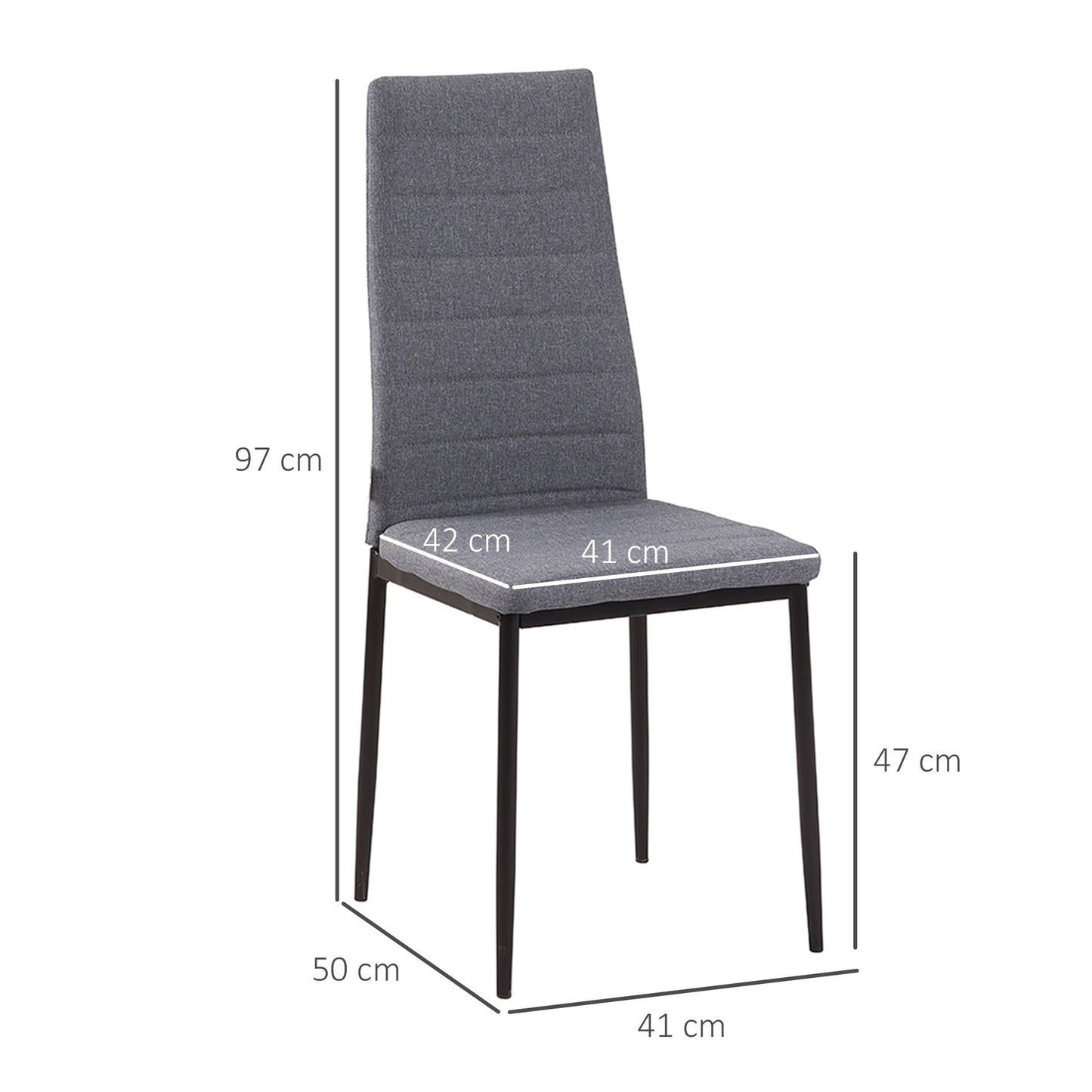 set 4 padded chairs for living room or dining room, modern kitchen chairs, metal and Grey fabric - Borgè