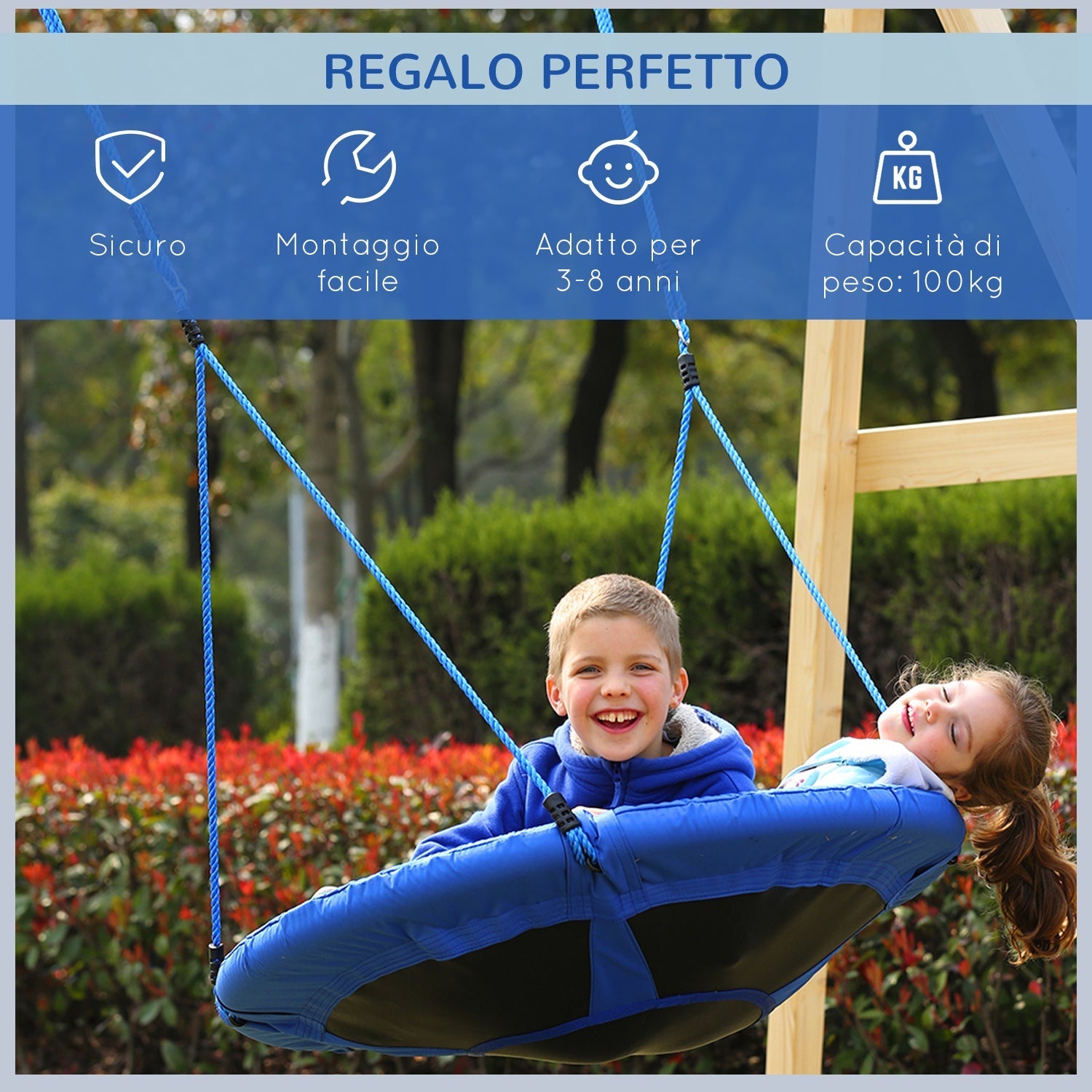 Garden swing for children between 3 and 8 years internal and outside Ï†100 Ã— 180cm maximum load of 100kg - Borgè