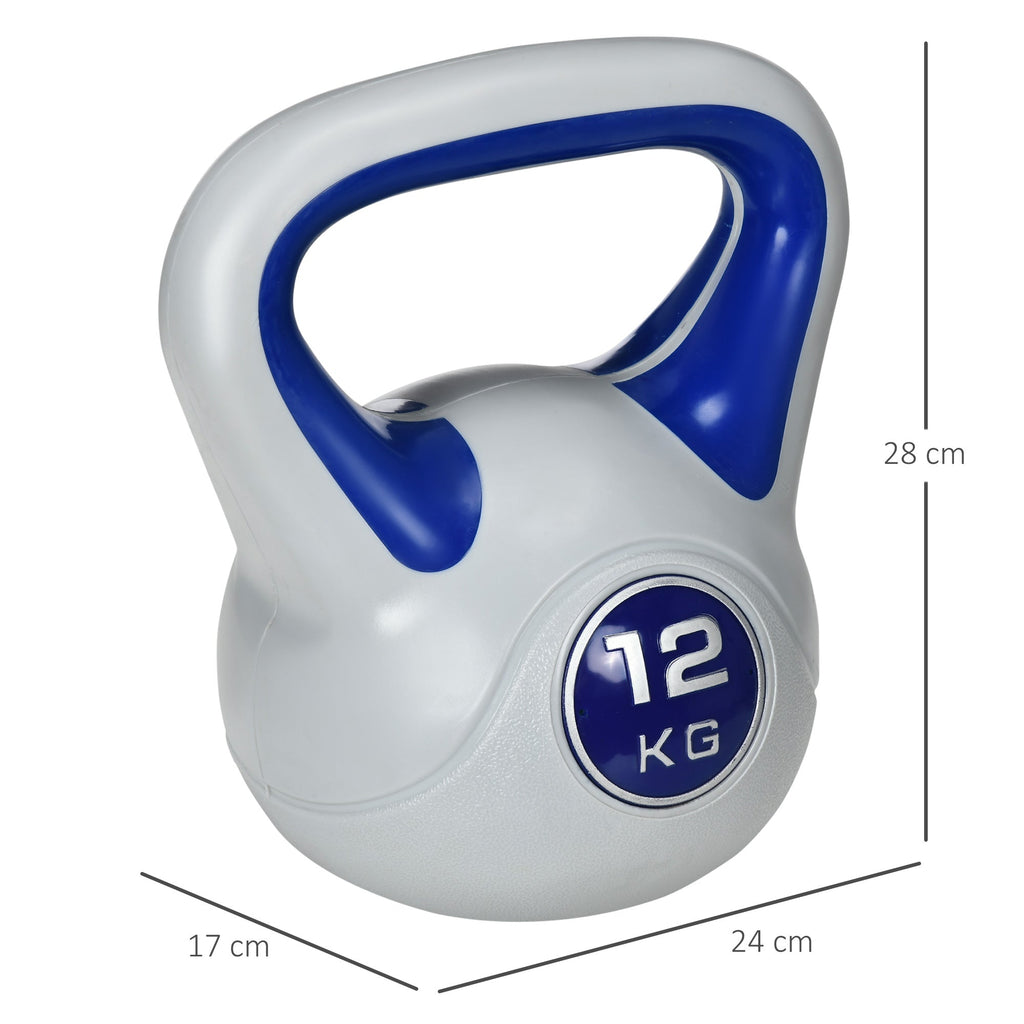 Kettlebell 12kg in PU and Sand with Flat Base and Handle for Deadlifts, Squats and Lifts, 24x17x28 cm, Blue - Borge' Group Limited