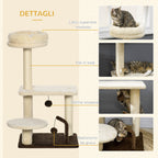Scratching Tree with Sisal Pole, Perch and Play Balls, Chipboard and Plush, 44x38x74 cm - Borge' Group Limited