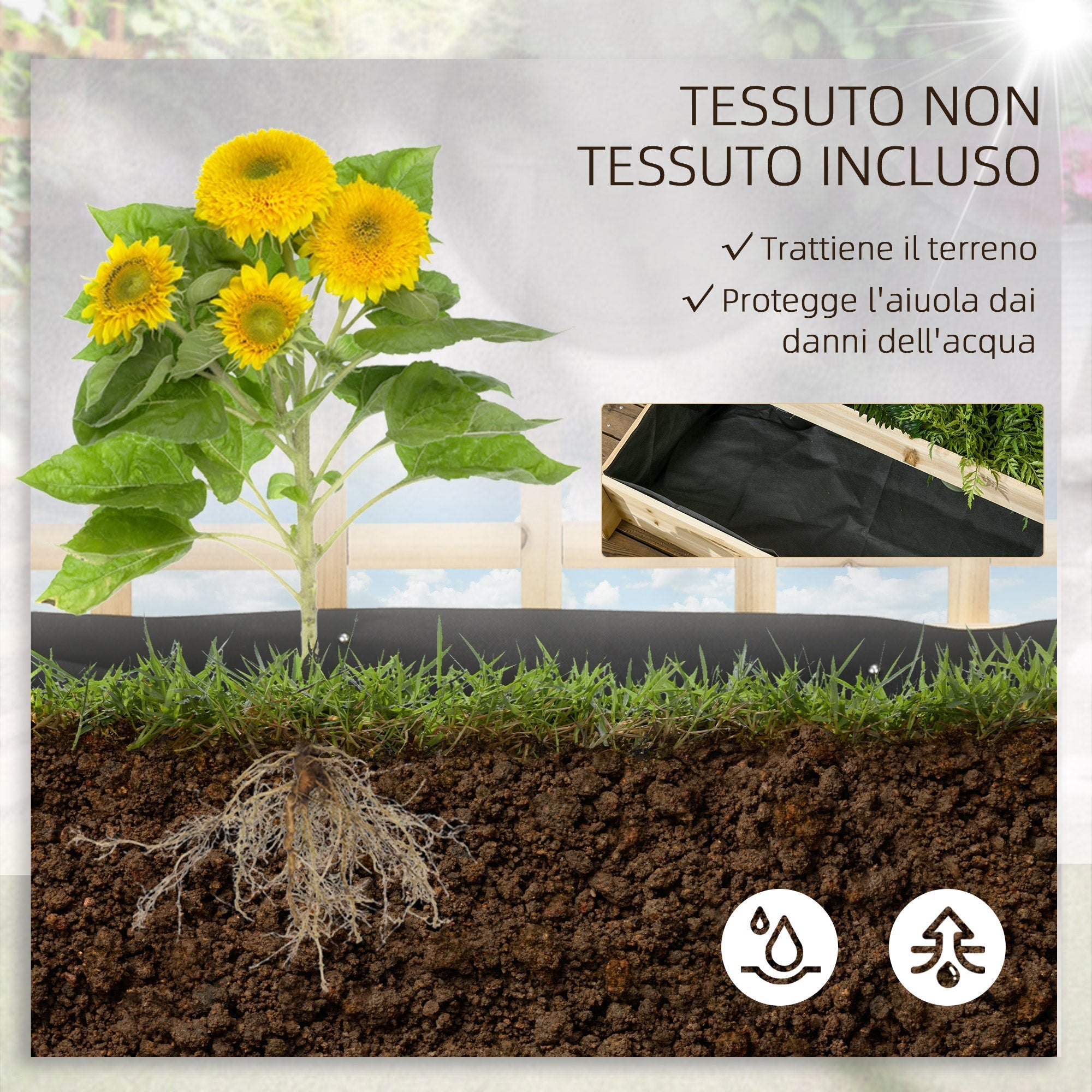 3-Tier Outdoor Planter with Fir Wood and Non-Woven Fabric Trellis, 95x95x110 cm - Borge' Group Limited