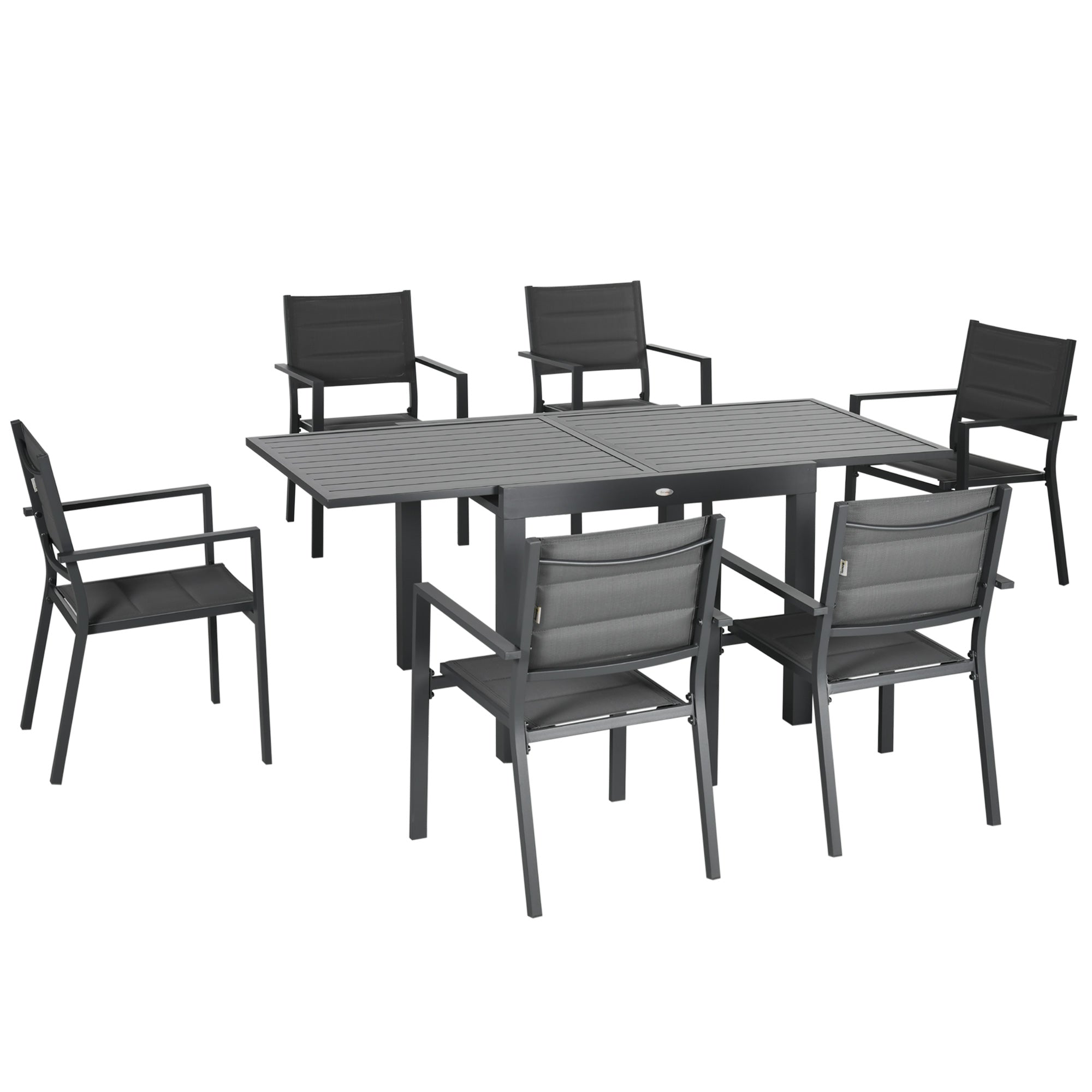 Extendable Aluminum Garden Table and 6 Chairs Set with Breathable Seat, Grey - Borge' Group Limited