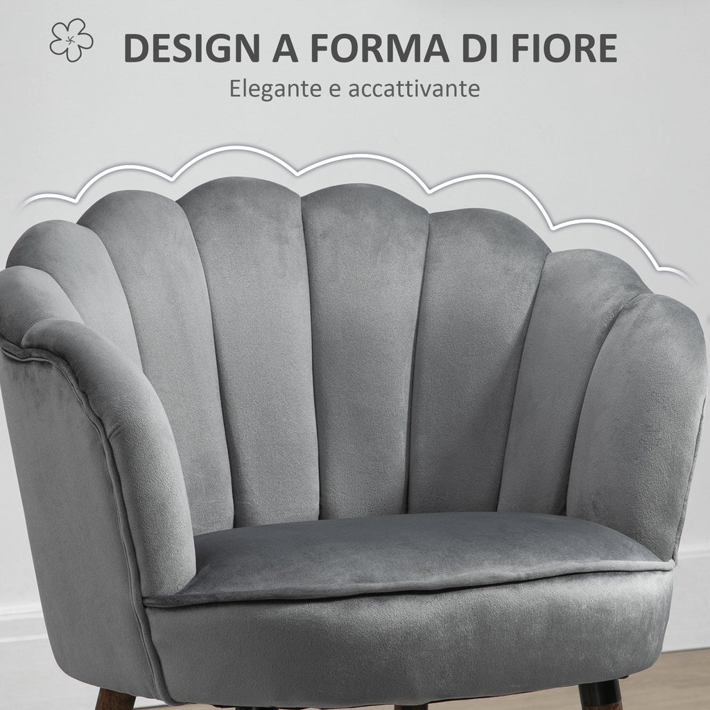 GREYISH | Shell Armchair in Grey Velvet | 66x72x79cm - Borgè