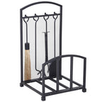 Portalgna from interior and exterior metal with hooks and 4 fireplace tools included - Black - Borgè