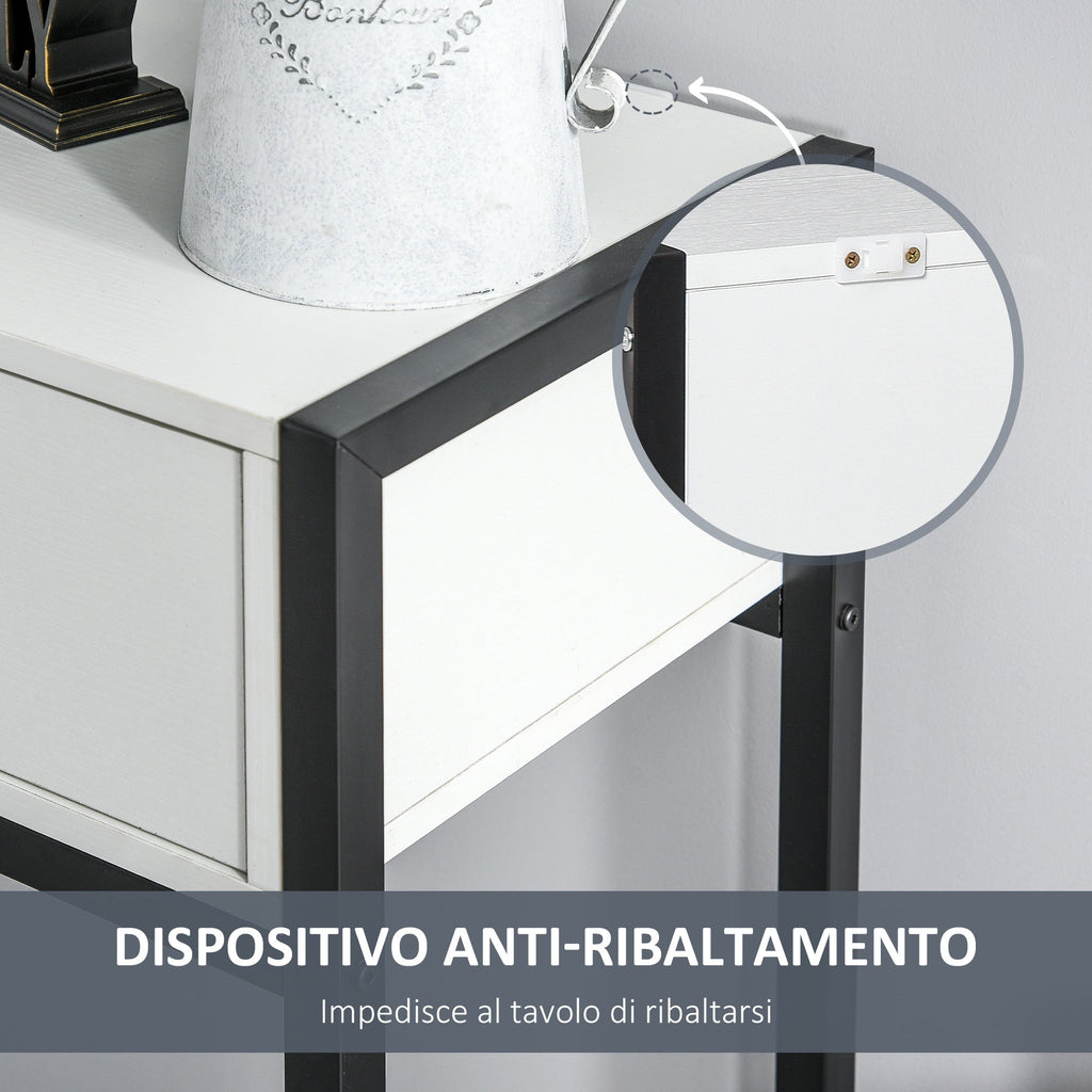 table console for entrance with 2 drawers in white wood and black metal - Borgè