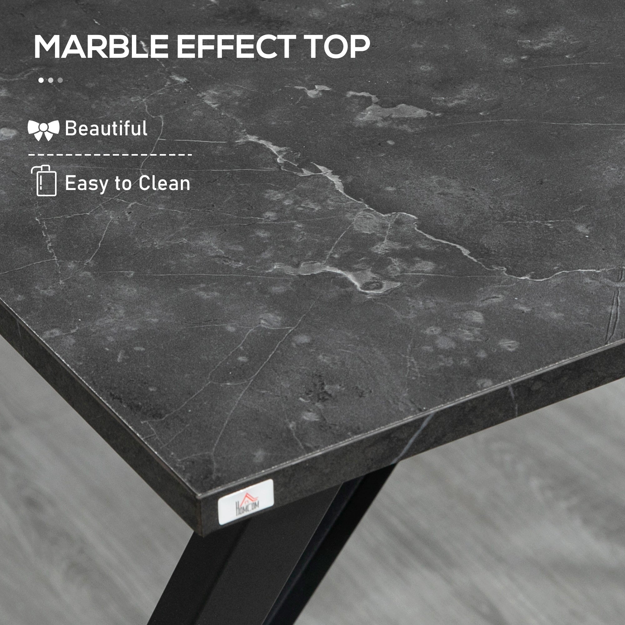 Bar counter and tall table modern industrial style marble effect wooden table and steel 120x60x102 black cm - Borgè